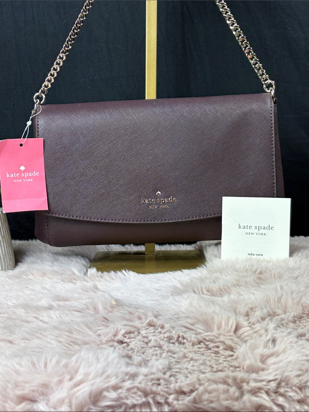 Kate Spade Laurel Way Greer Saffiano Leather Crossbody Bag Chocolate Cherry NWT